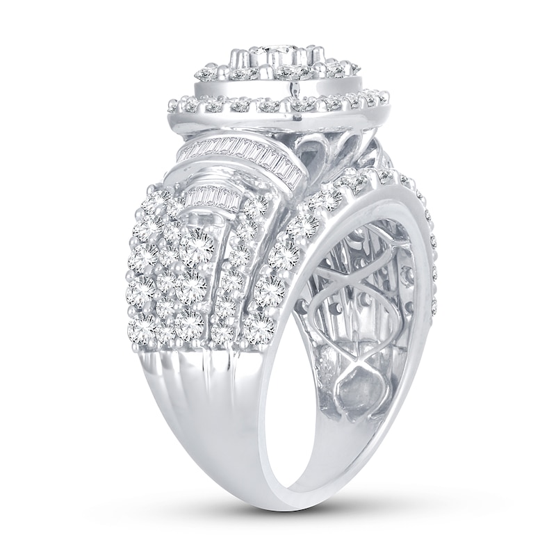 Diamond Engagement Ring 3 ct tw Round & Baguette White Gold Plated