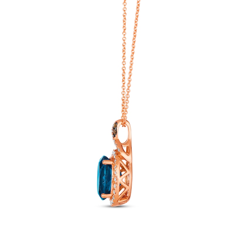 Le Vian Chocolate Twist Oval-Cut Blue Topaz Necklace 1/4 ct tw Diamonds Strawberry Gold Plated 19”