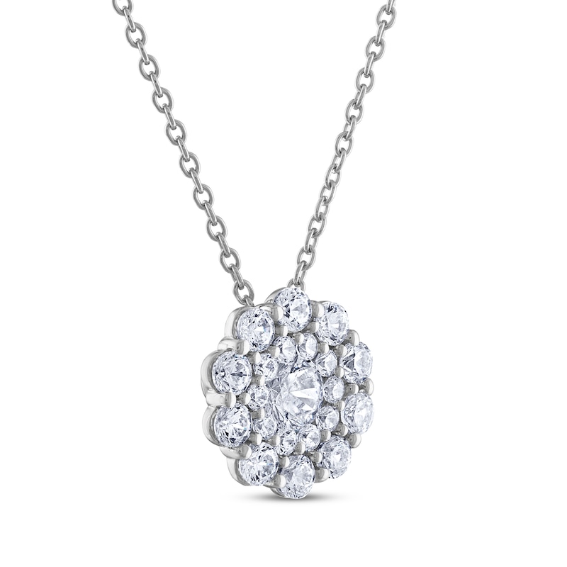 THE LEO Multi-Diamond Center Necklace 1 ct tw Round-Cut White Gold Plated 19