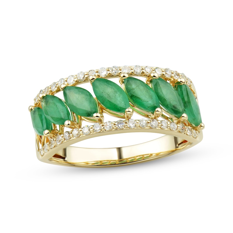 Emerald & Diamond Anniversary Band 1/4 ct tw Round-cut Yellow Gold Plated