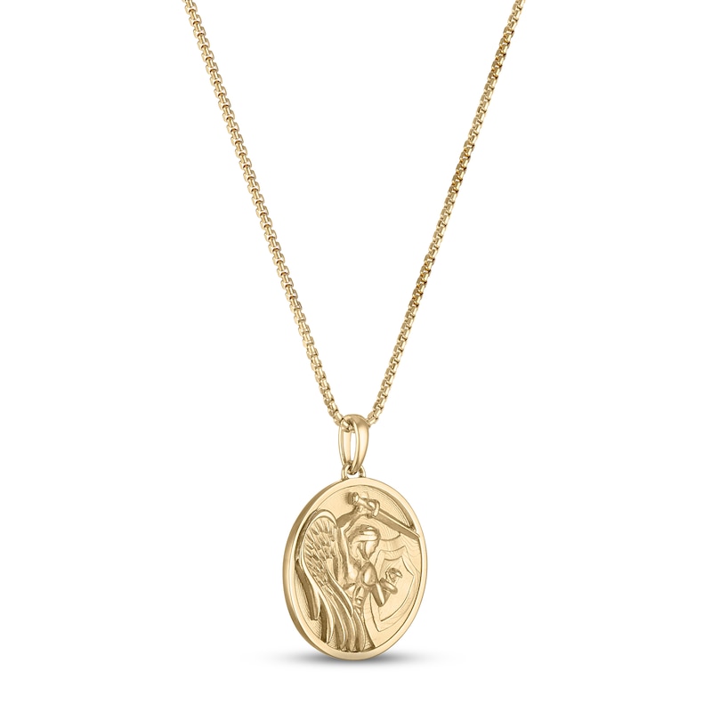 Angel Warrior Medallion Necklace Yellow Gold Plated 22