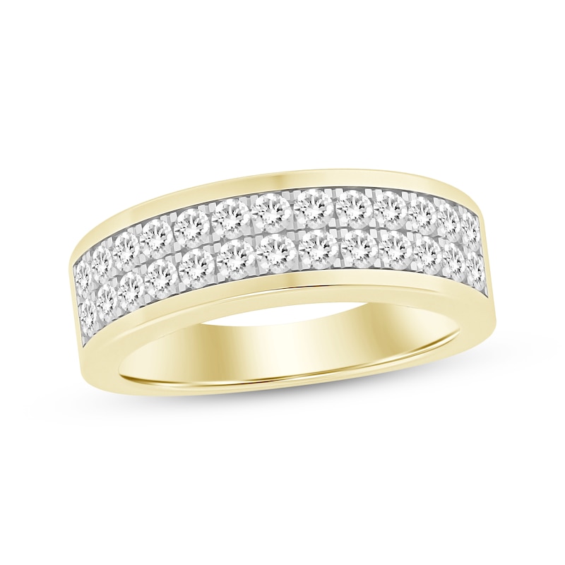 Men's Diamond Two-Row Wedding Band 1-1/5 ct tw Yellow Gold Plated
