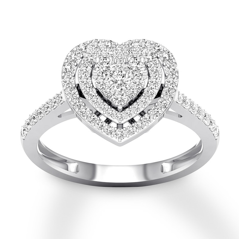 Diamond Heart Engagement Ring 1/2 ct tw Round White Gold Plated