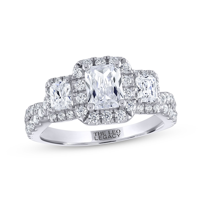 THE LEO Legacy Lab-Created Diamond Emerald-Cut Three-Stone Engagement Ring 1-7/8 ct tw White Gold Plated