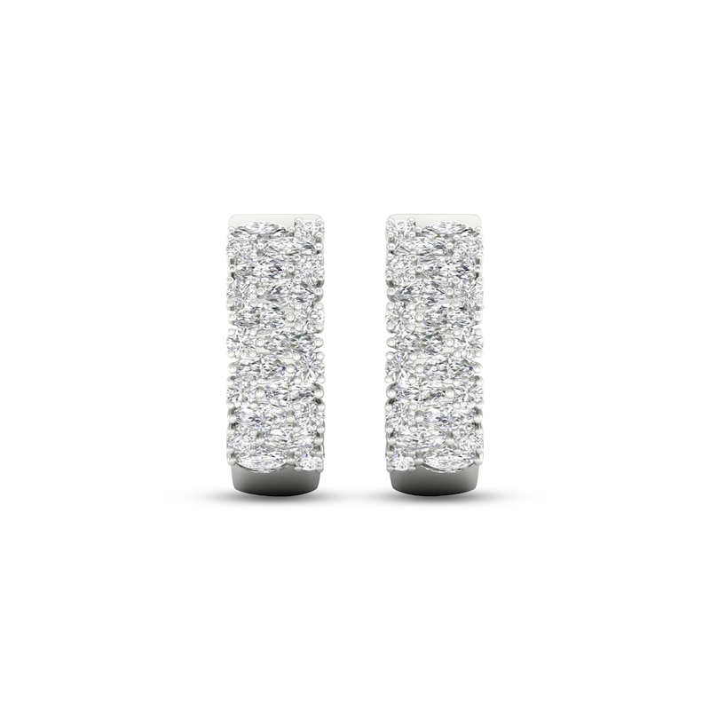 Diamond Hoop Earrings 2-1/4 ct tw Round & Marquise-cut White Gold Plated
