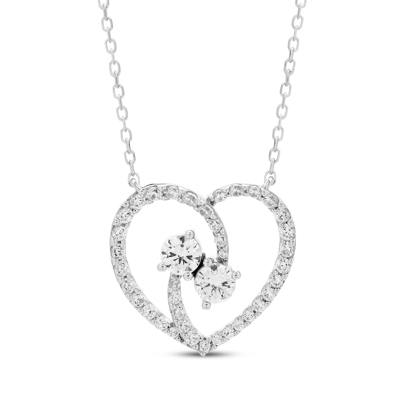 Diamond Two-Stone Heart Necklace 1 ct tw White Gold Plated 18