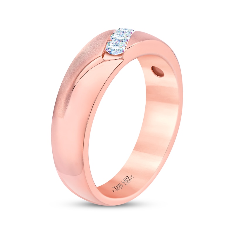 Men’s THE LEO First Light Diamond Round-Cut Three-Stone Anniversary Band 1/3 ct tw Rose Gold Plated