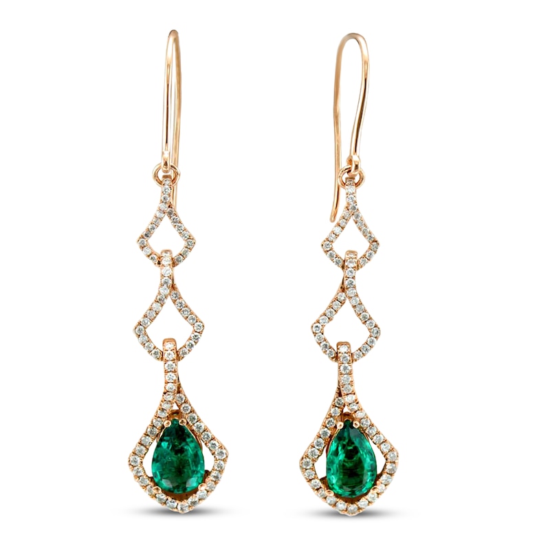 Le Vian Couture Emerald Earrings 7/8 ct tw Diamonds Strawberry Gold Plated
