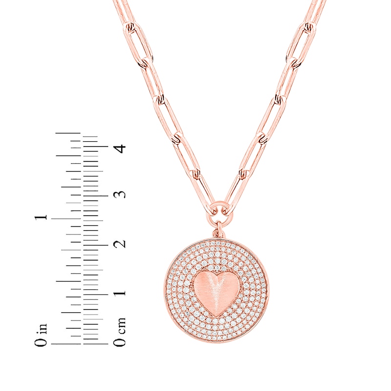 Round-Cut Diamond Heart Disc Paperclip Chain Y-Drop Necklace 1 ct tw Rose Gold Plated 18”