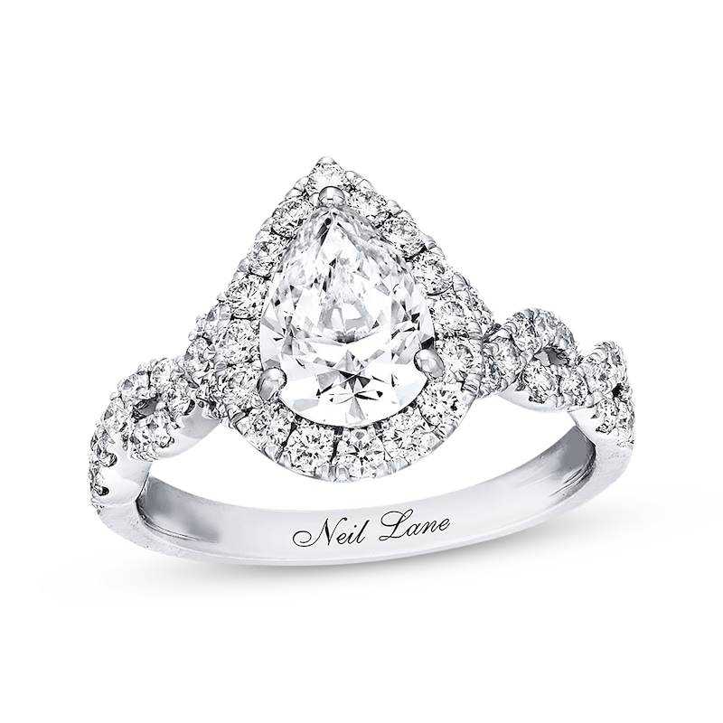 Neil Lane Diamond Engagement Ring 2-1/8 ct tw Pear & Round-cut White Gold Plated