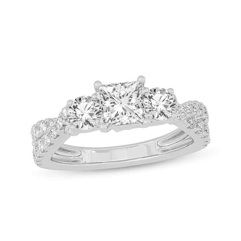Princess & Round-Cut Three-Stone Diamond Engagement Ring 2 ct tw White Gold Plated