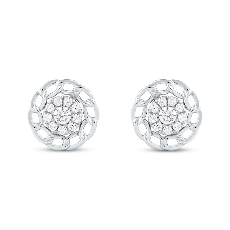 Round-Cut Diamond Chain Edge Stud Earrings 1/2 ct tw Silver Plated
