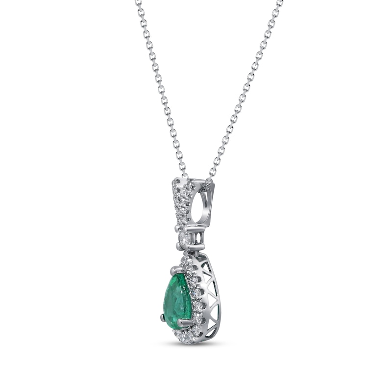 Pear-Shaped Emerald & Diamond Drop Necklace 1/2 ct tw White Gold Plated