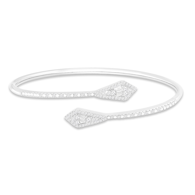 Diamond Kite Cuff Bangle Bracelet 1/2 ct tw Round & Baguette-cut White Gold Plated