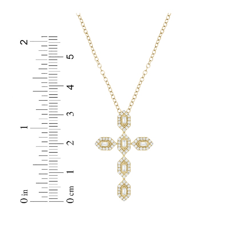 Baguette & Round-Cut Diamond Cross Necklace 1/2 ct tw Yellow Gold Plated 18