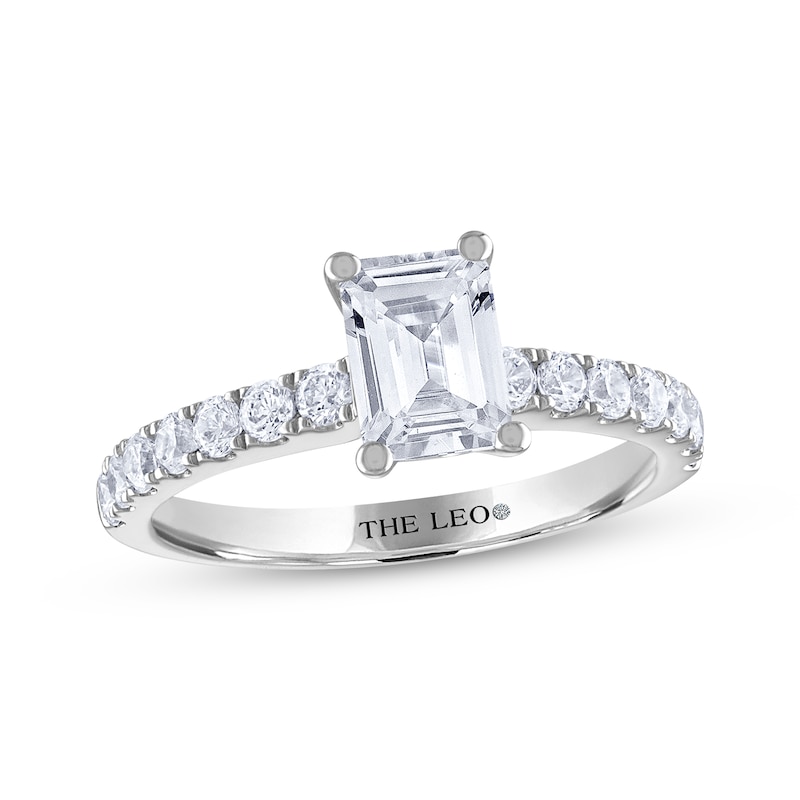 THE LEO Diamond Emerald & Round-Cut Engagement Ring 1-3/8 ct tw White Gold Plated