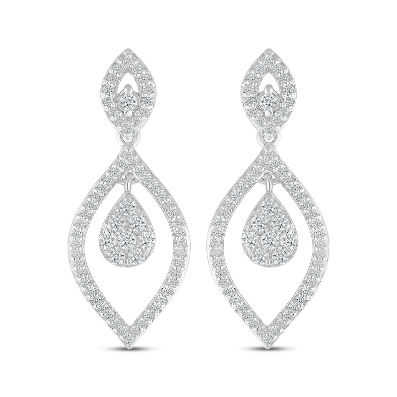 Multi-Diamond Marquise Dangle Earrings 1/2 ct tw White Gold Plated