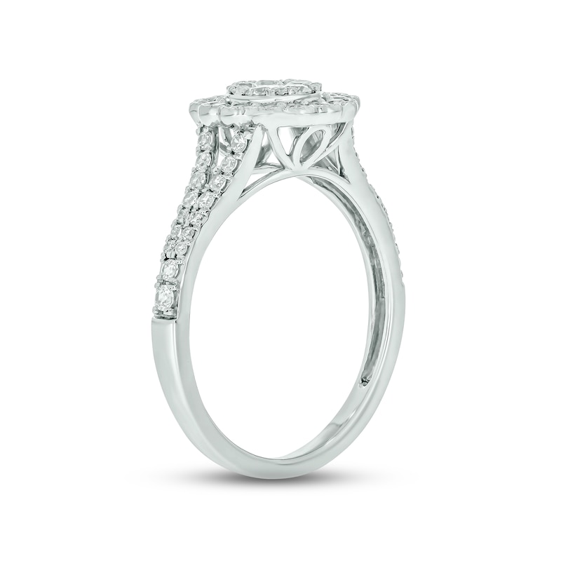 Diamond Flower Promise Ring 3/4 ct tw Round-cut White Gold Plated