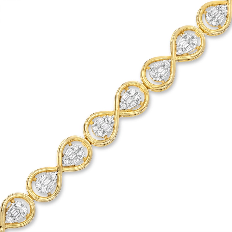 Diamond Infinity Bracelet 1 ct tw Baguette & Round-cut Yellow Gold Plated 7