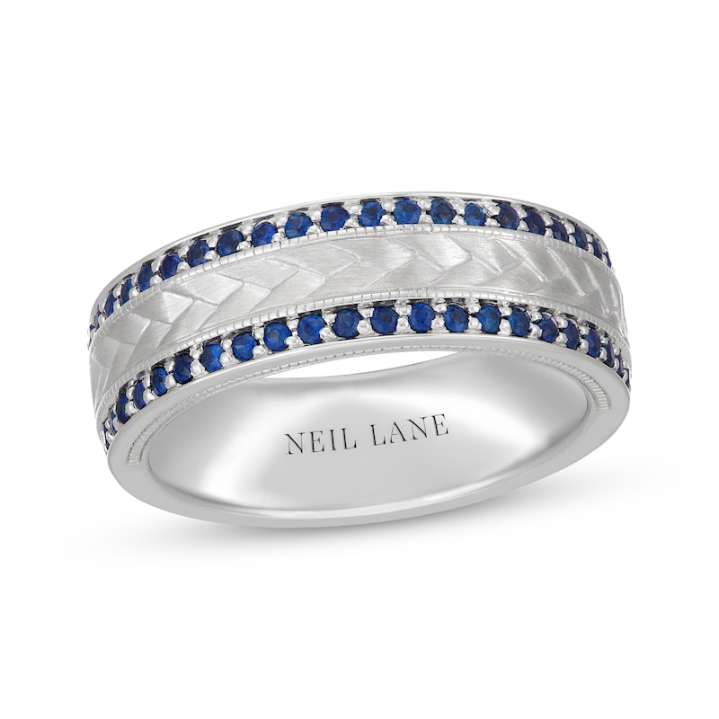 Neil Lane Men's Blue Sapphire Wedding Band White Gold Plated