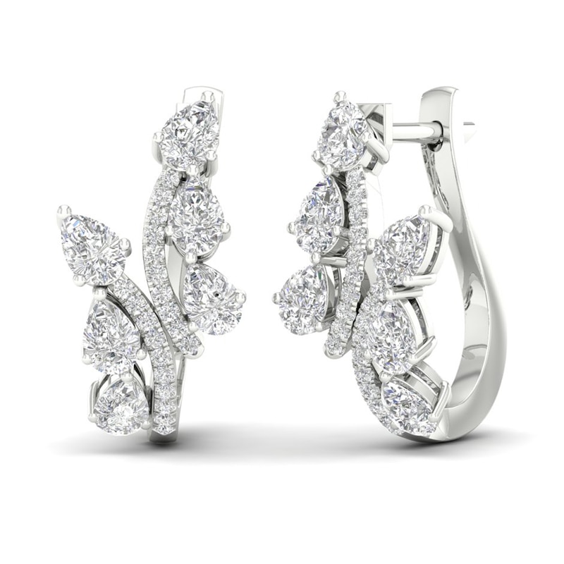 Diamond Vine Hoop Earrings 2 ct tw Pear & Round-cut White Gold Plated