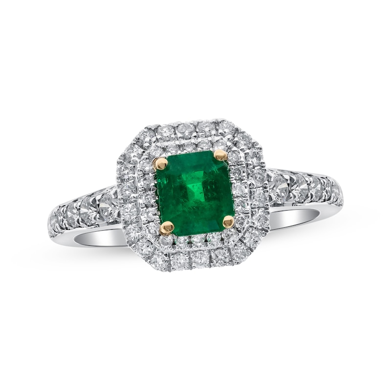 Cushion-Cut Emerald & Diamond Ring 3/8 ct tw Two-Tone Gold Plated