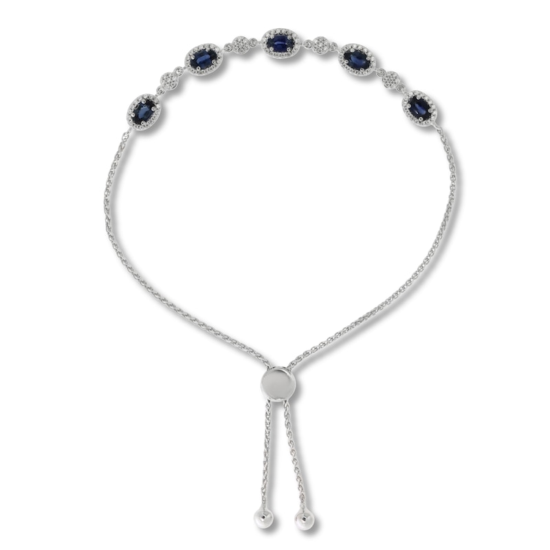 Blue Sapphire Bolo Bracelet 3/8 ct tw Diamonds White Gold Plated 6.5