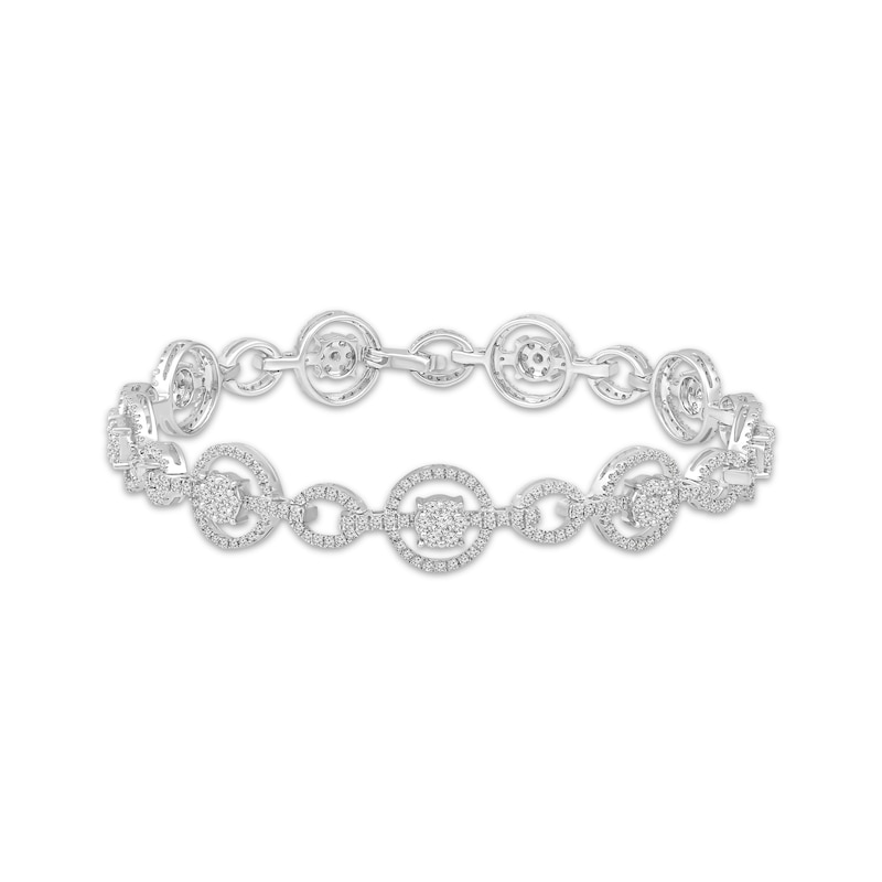 Diamond Round & Oval-Link Bracelet 2-1/2 ct tw White Gold Plated 7