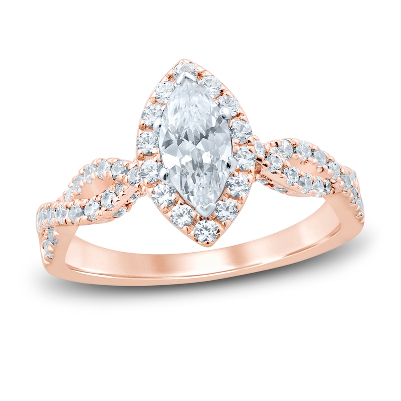Diamond Engagement Ring 1-1/6 ct tw Marquise & Round Rose Gold Plated