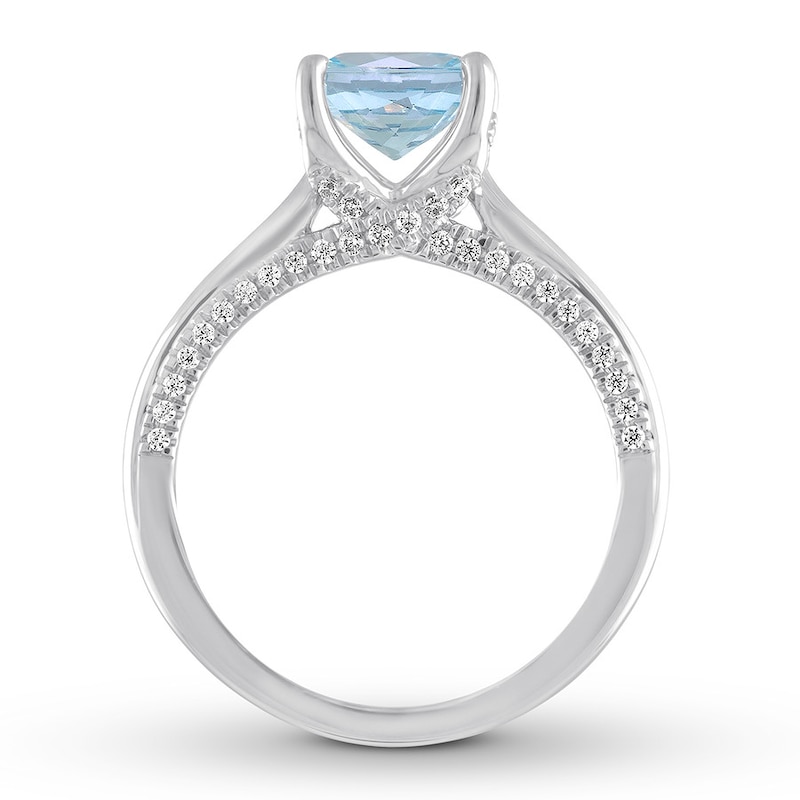 Aquamarine Engagement Ring 1/4 ct tw Diamonds White Gold Plated