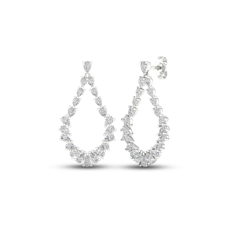Diamond Teardrop Dangle Earrings 2-1/2 ct tw Pear-Shaped White Gold Plated