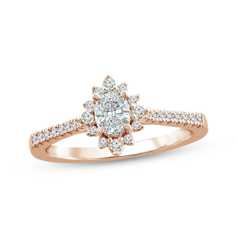 Oval-Cut Diamond Starburst Halo Engagement Ring 1/2 ct tw Rose Gold Plated