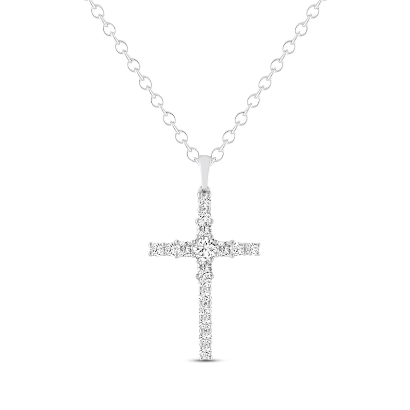 THE LEO Diamond Cross Necklace 1 ct tw Round-cut White Gold Plated 19