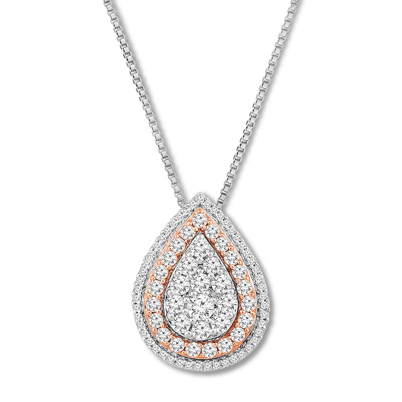 Diamond Teardrop Necklace 1 ct tw Round-cut Two-Tone Gold Plated 19