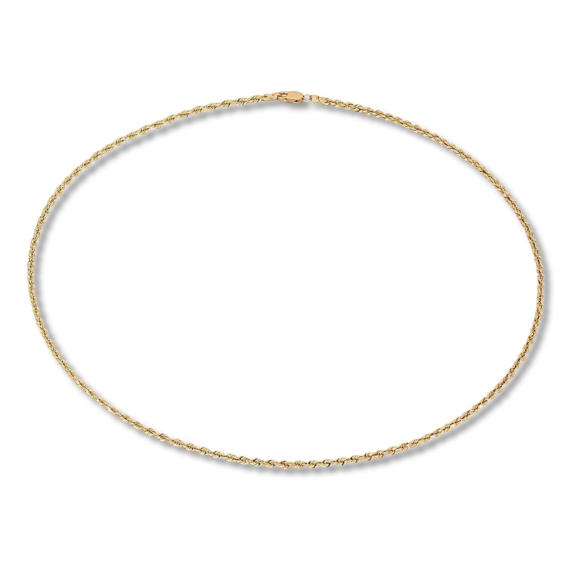 Solid Rope Chain Necklace Yellow Gold Plated 24
