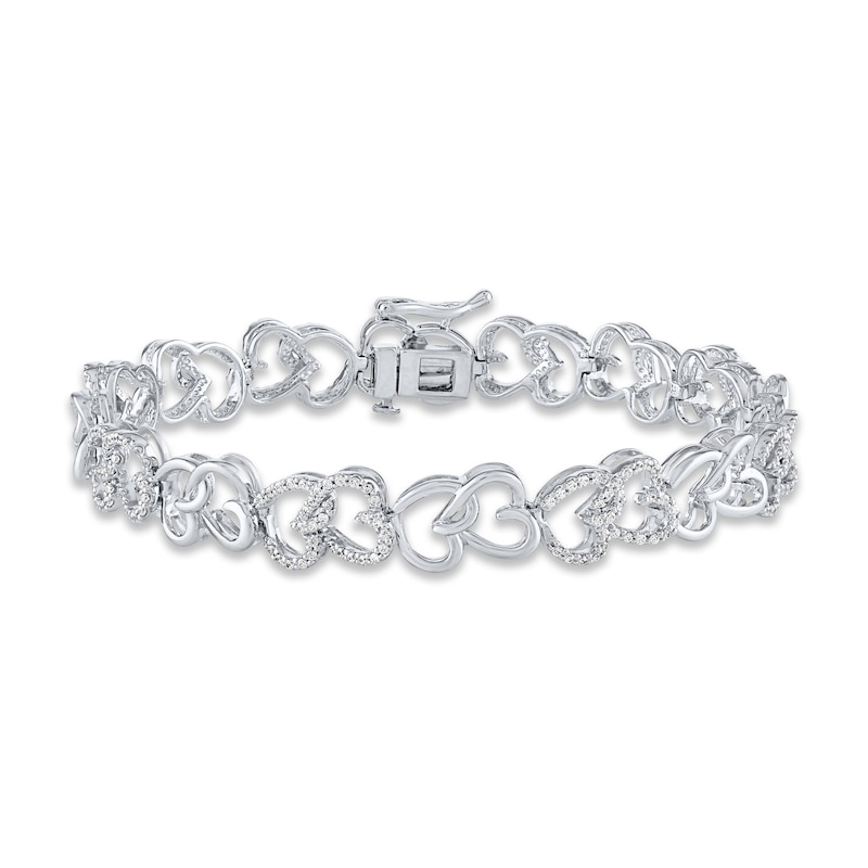 Diamond Linking Hearts Bracelet 1 ct tw Round-cut Silver Plated 7