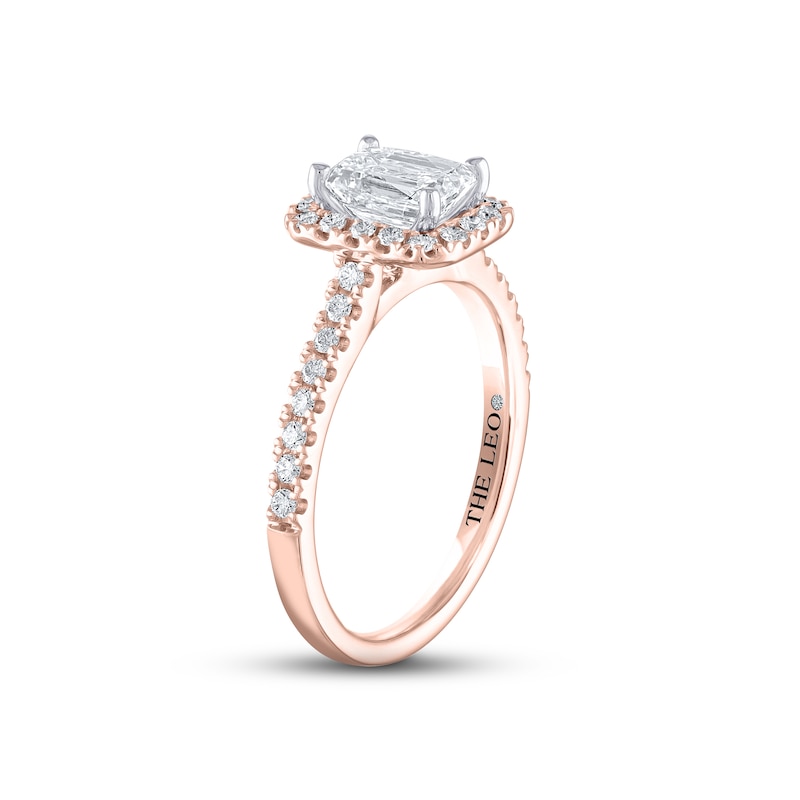 THE LEO Diamond Engagement Ring 1-1/4 ct tw Emerald & Round-cut Two-Tone Gold Plated