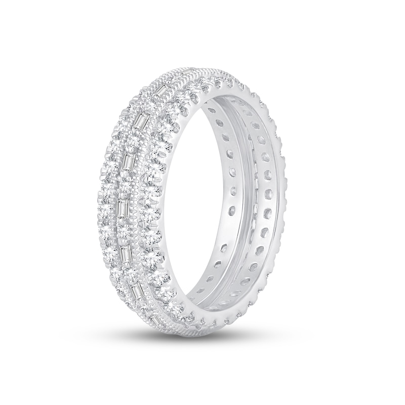 Diamond Eternity Anniversary Ring 1-1/2 ct tw Round & Baguette-cut White Gold Plated