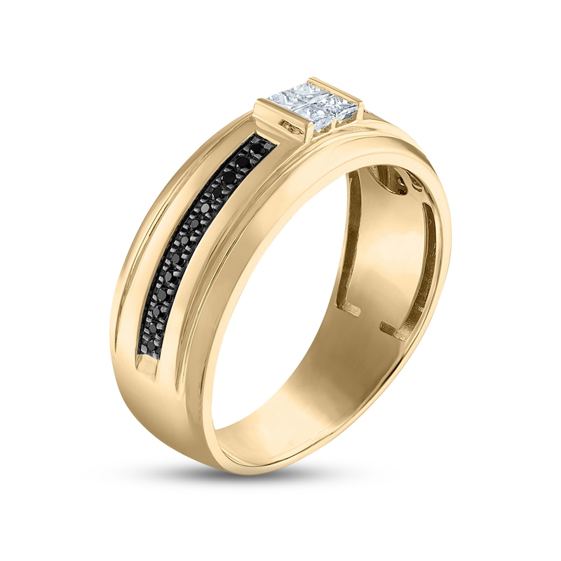 Men's White & Black Diamond Wedding Band 1/3 ct tw Square & Round-cut Yellow Gold Plated