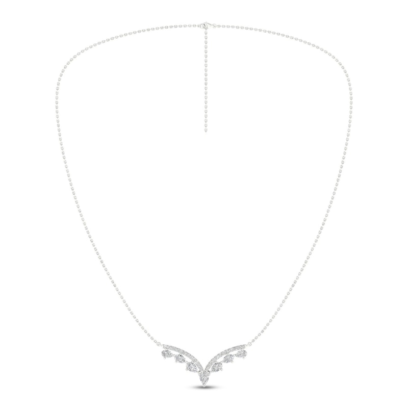 Diamond V Necklace 1-1/2 ct tw Pear & Round-cut White Gold Plated 18