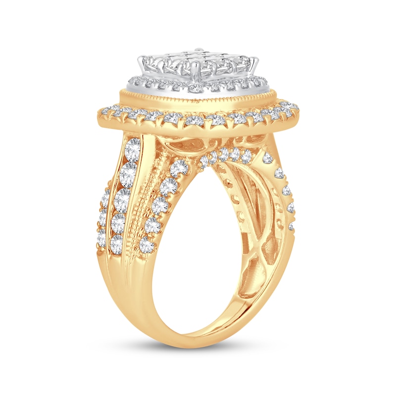Princess-Cut Diamond Cushion Frame Engagement Ring 3 ct tw Yellow Gold Plated