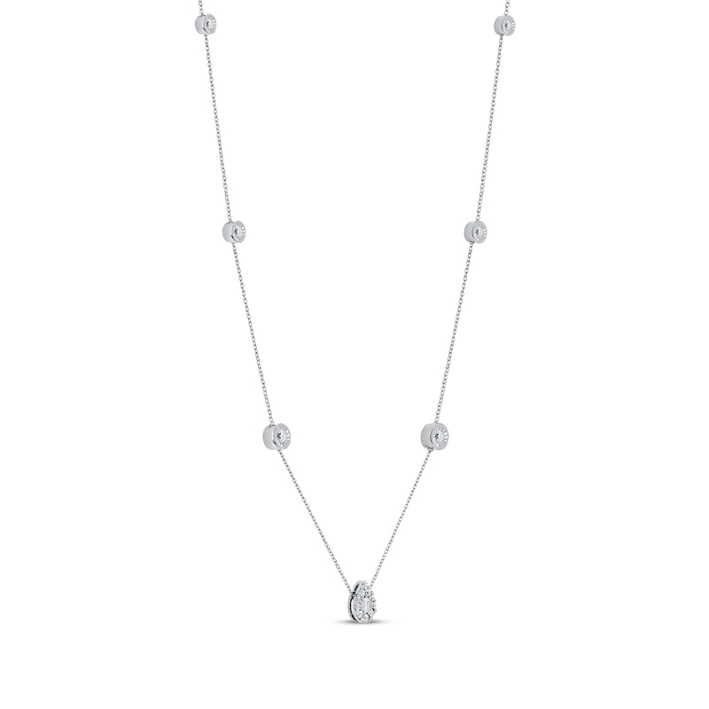 Diamond Halo Teardrop Center Station Necklace 1/2 ct tw White Gold Plated 18