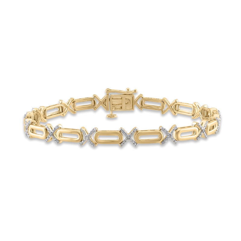 Diamond XO Paperclip Bracelet 1/6 ct tw Round-cut Yellow Gold Plated 7.25