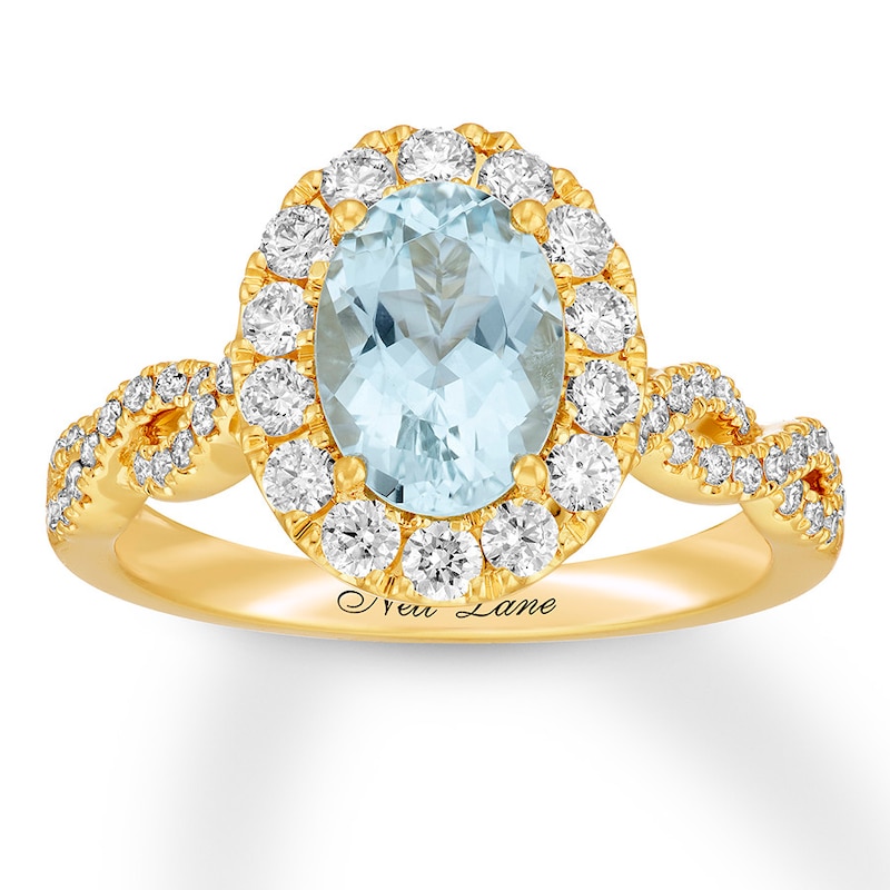Neil Lane Aquamarine Engagement Ring 3/4 cttw Diamonds Yellow Gold Plated