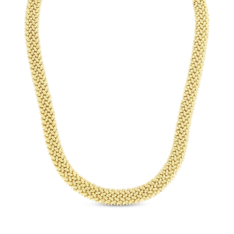 Woven Hollow Chain Necklace Yellow Gold Plated 18