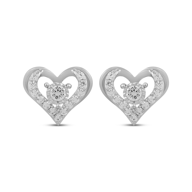 Diamond Open Heart Stud Earrings 1 ct tw White Gold Plated