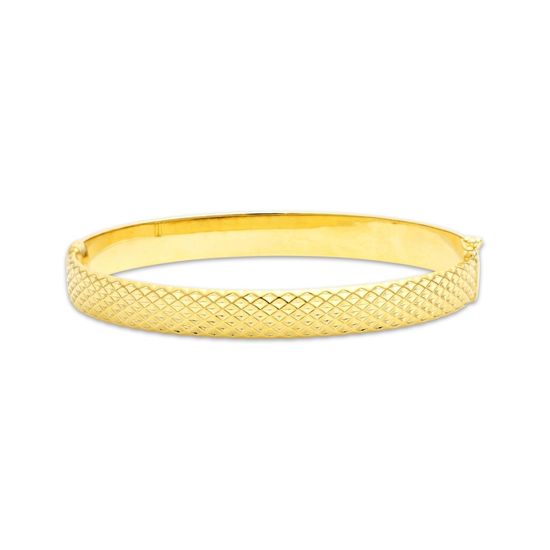 Italian Brilliance Diamond-Cut Hinged Bangle Bracelet Yellow Gold Plated