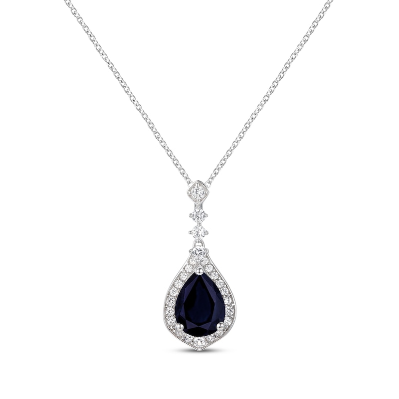 Oval-Cut Blue Sapphire & Diamond Necklace 1/5 ct tw White Gold Plated 18