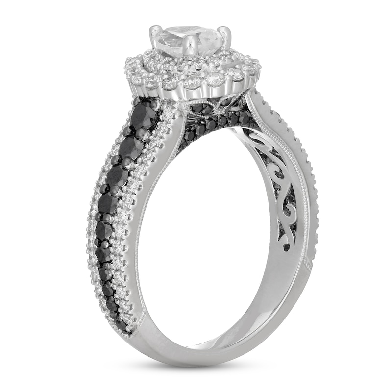 Neil Lane White & Black Diamond Engagement Ring 1-3/4 ct tw Pear & Round-cut White Gold Plated