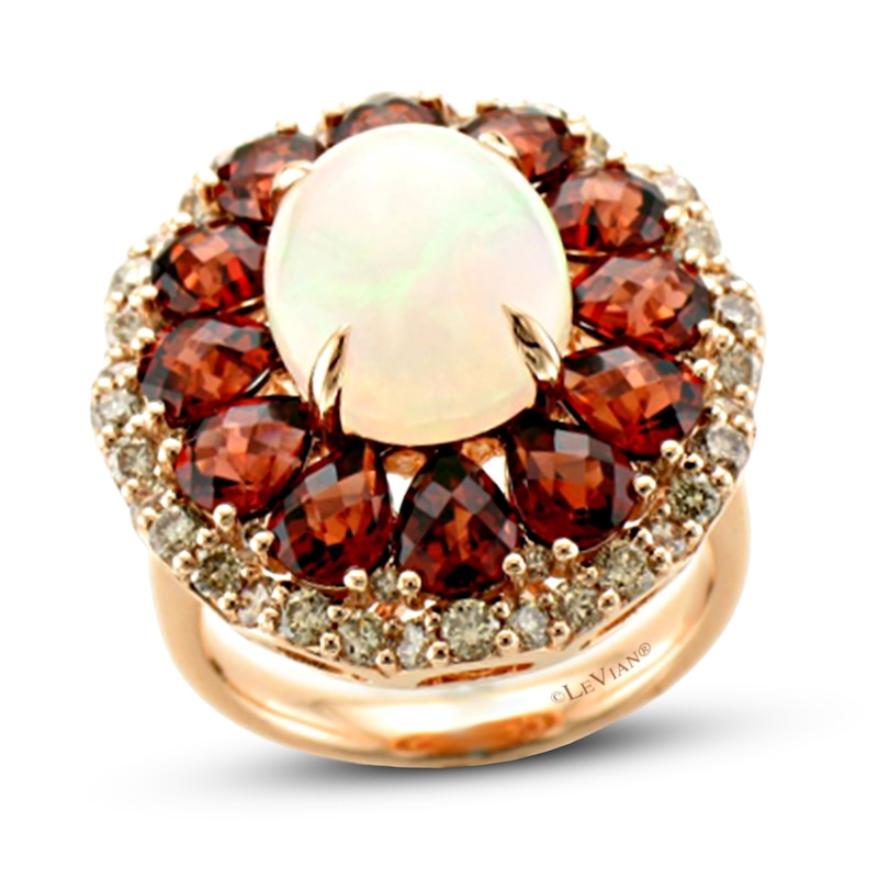 Le Vian Nude Opal/Garnet Ring 1 ct tw Diamonds Strawberry Gold Plated - Size 7